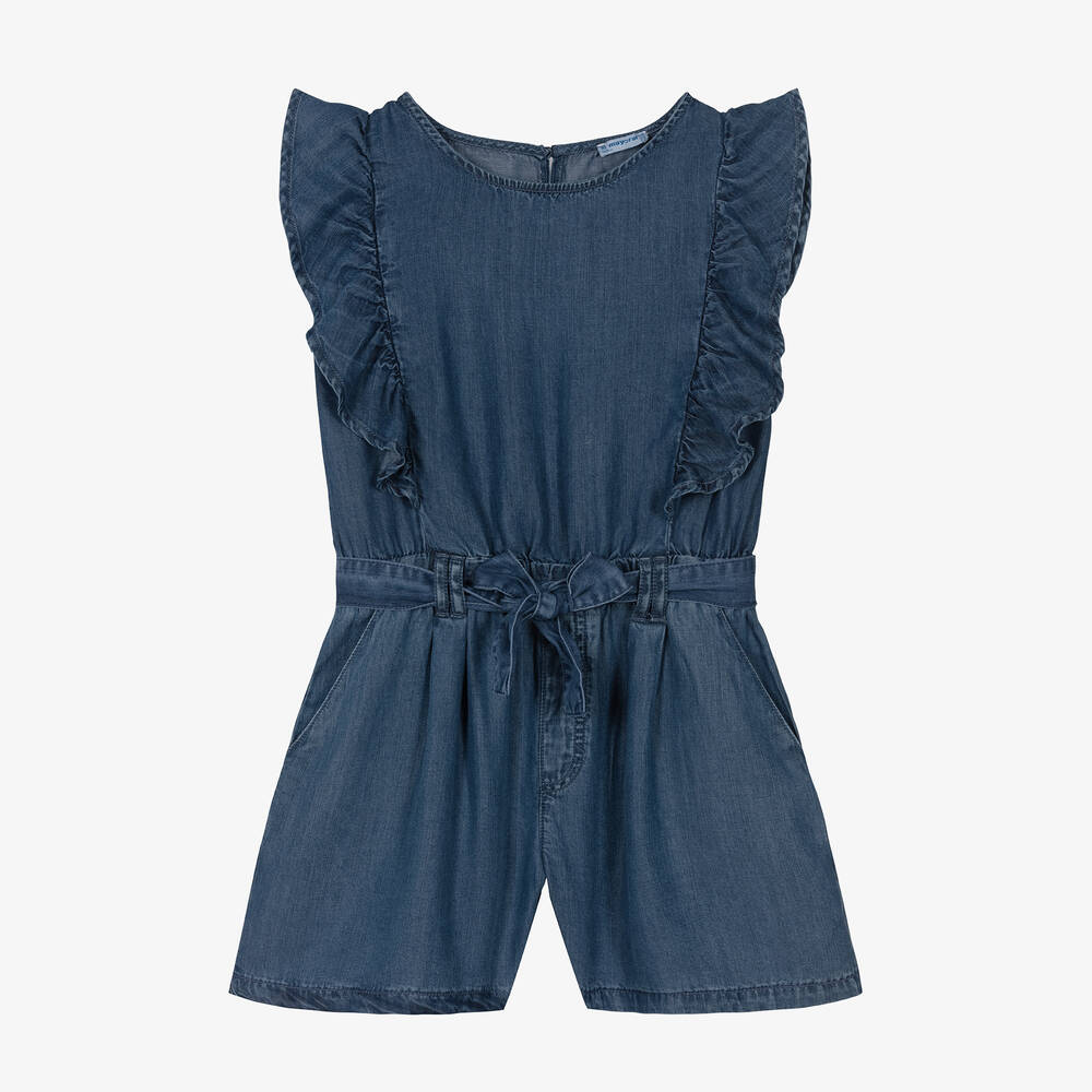 Mayoral - Combi-short en chambray à volants | Childrensalon