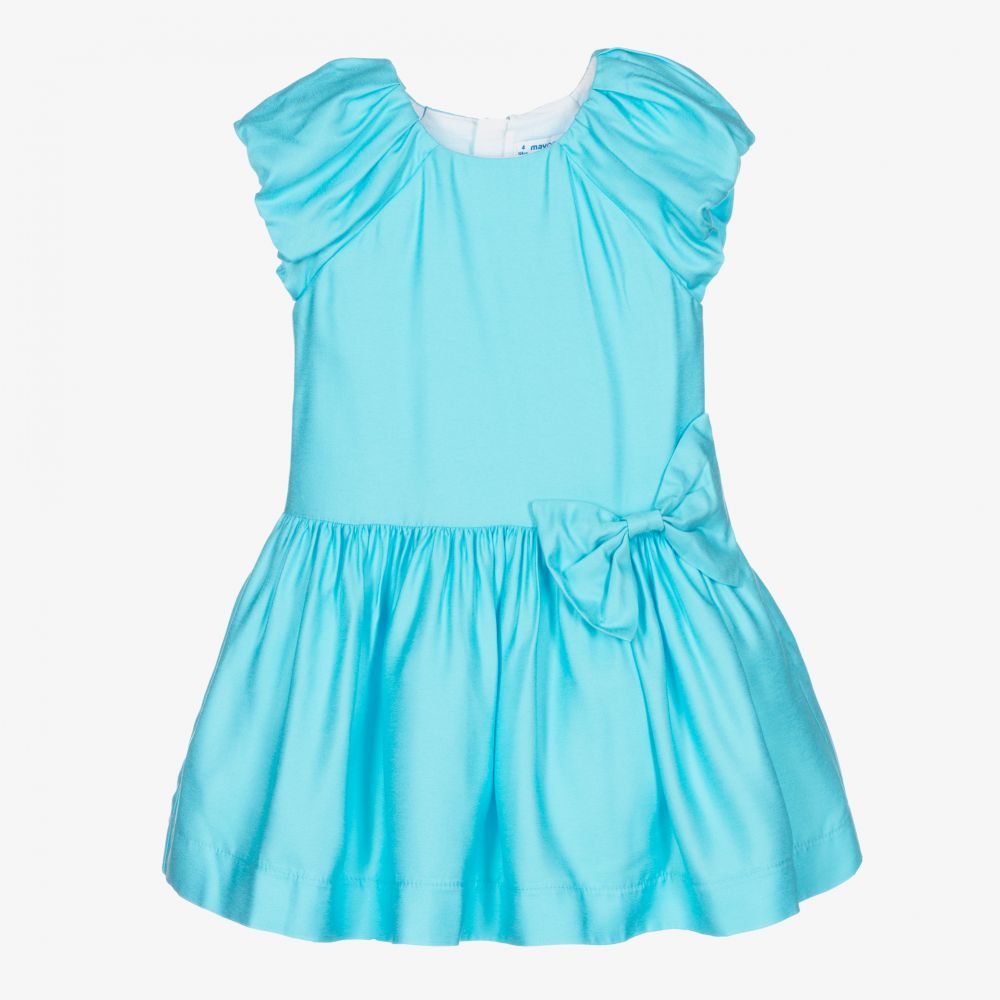 Mayoral - Girls Blue Satin Dress | Childrensalon