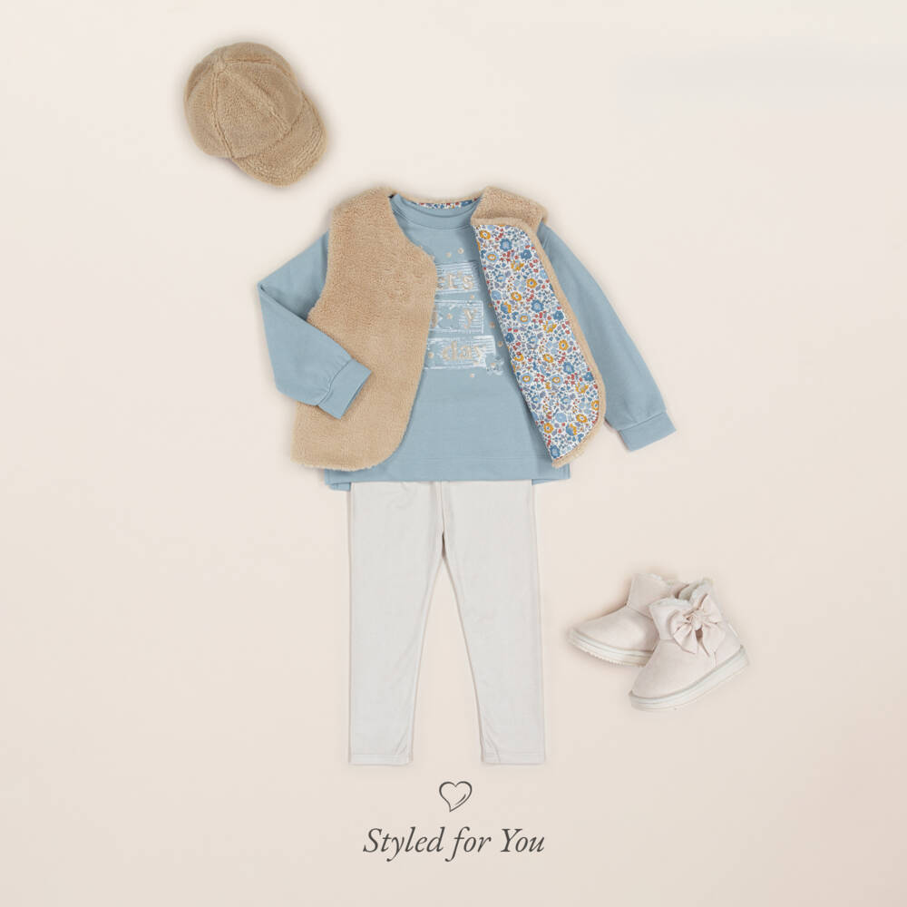 مايورال-طقم ليقنز مزين بترتر لون أزرق للبنات | Childrensalon Outlet