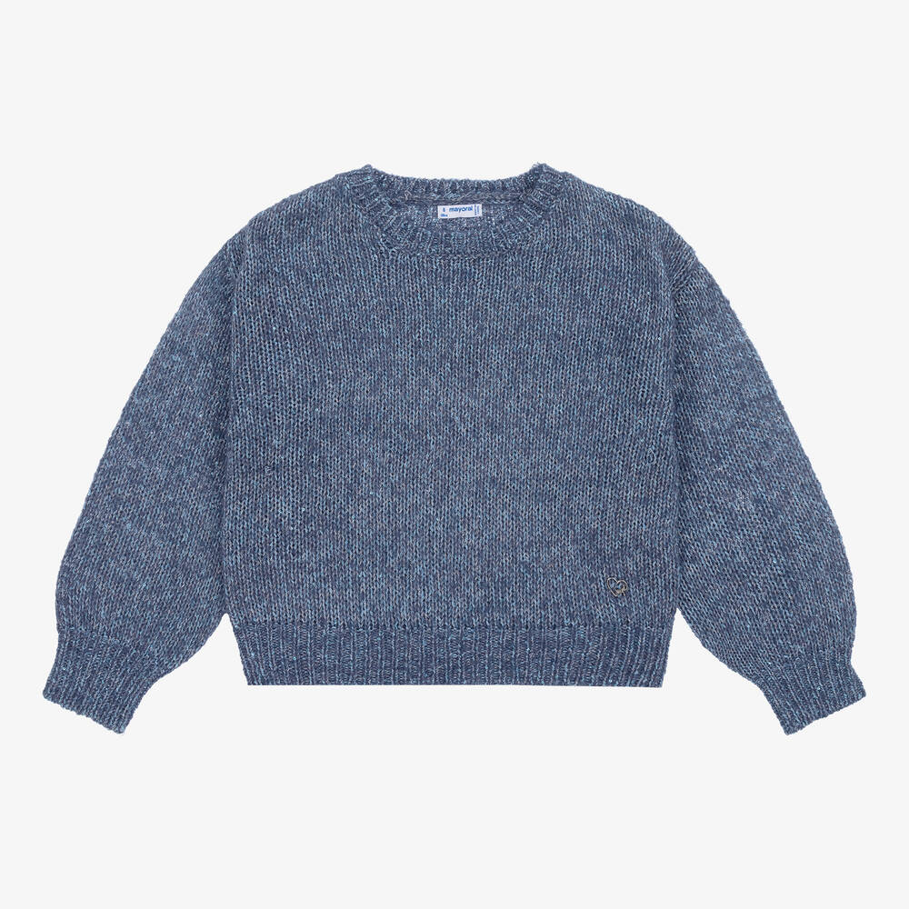 Mayoral - Girls Blue Sequinned Knitted Sweater | Childrensalon