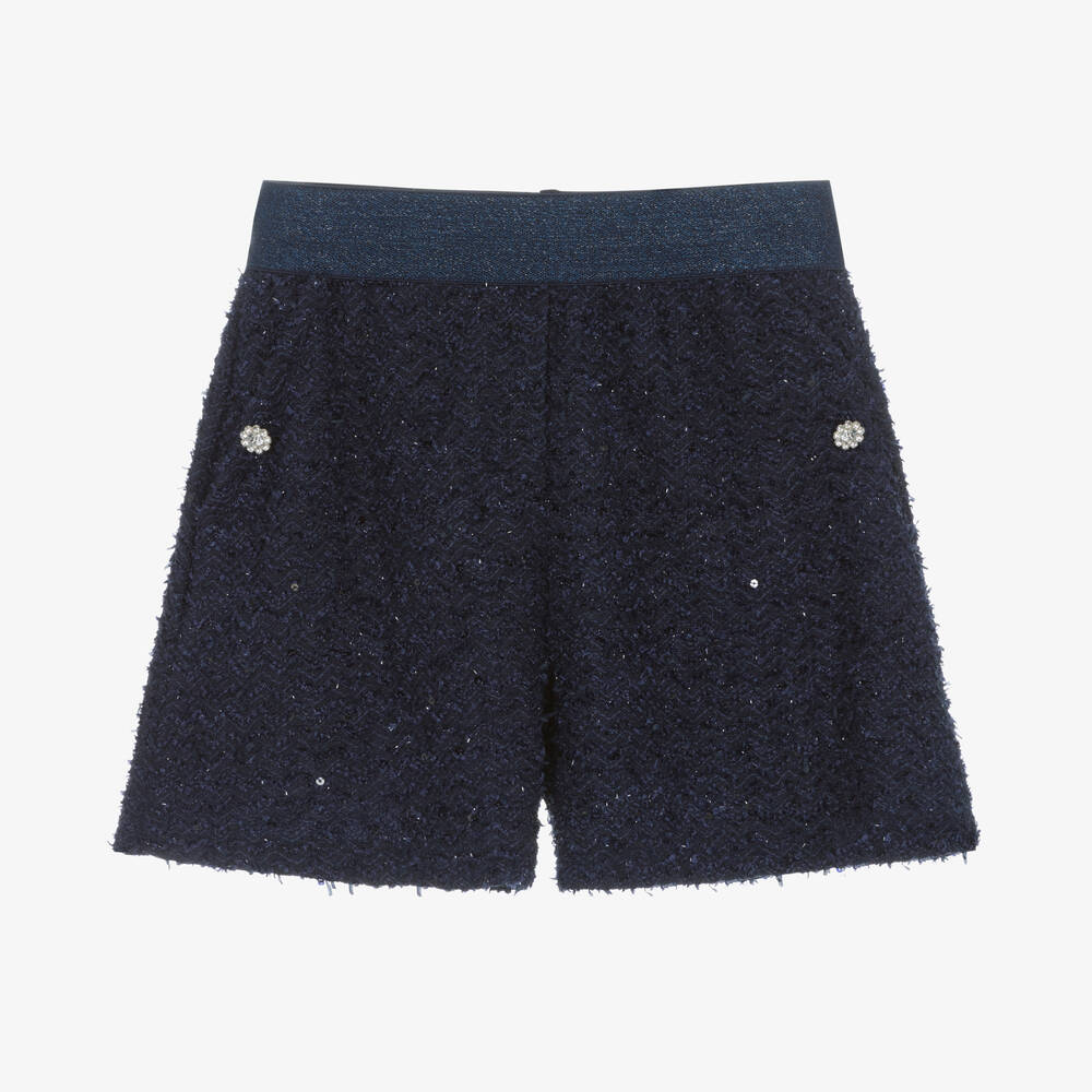 Mayoral - Girls Blue Sequinned Shorts | Childrensalon