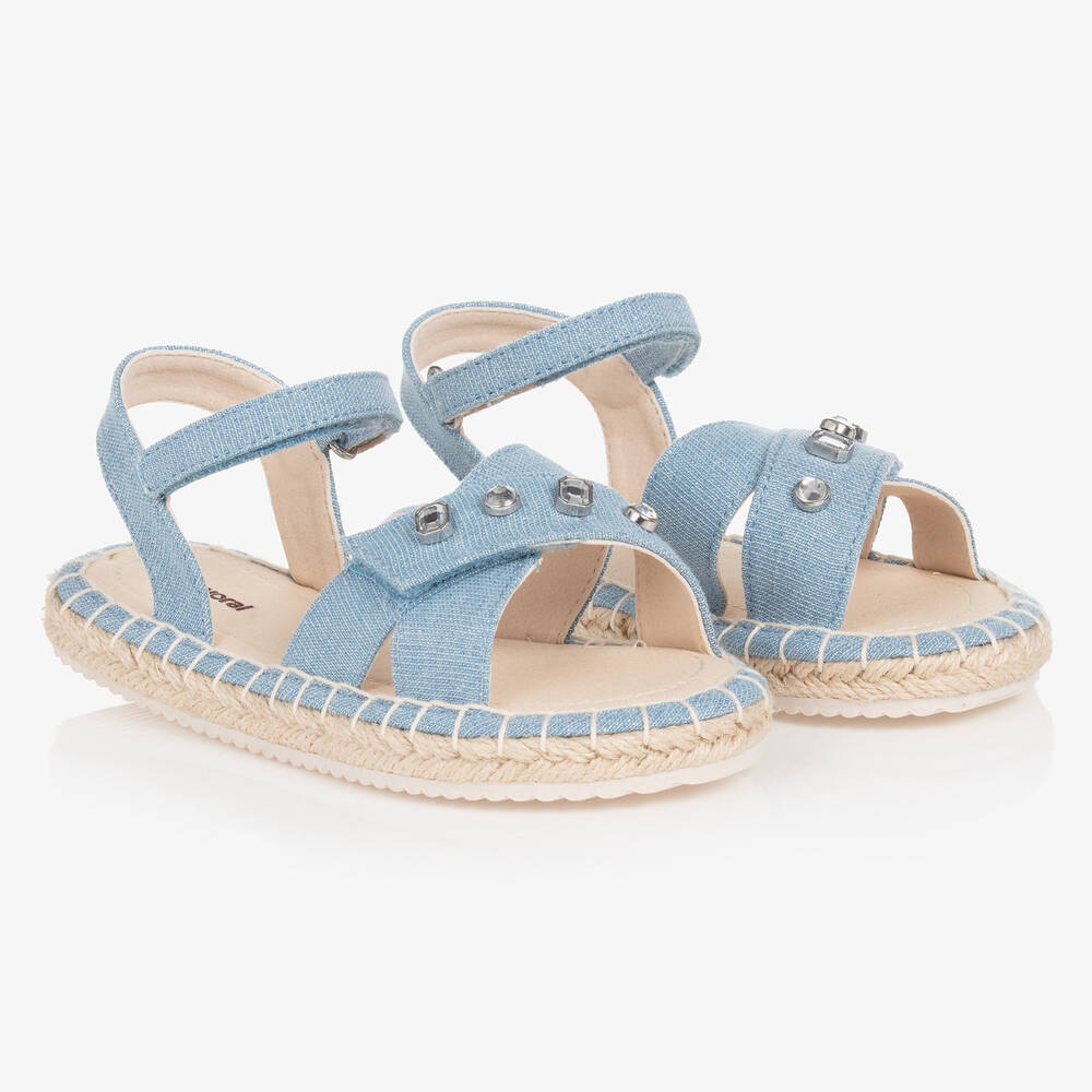 Mayoral - Girls Blue Sparkle Cotton Sandals | Childrensalon