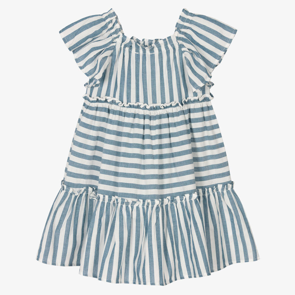 Mayoral-Girls Blue Stripe Cotton Dress | Childrensalon Outlet