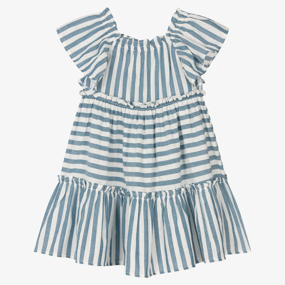 Mayoral - Girls Blue Stripe Cotton Dress | Childrensalon