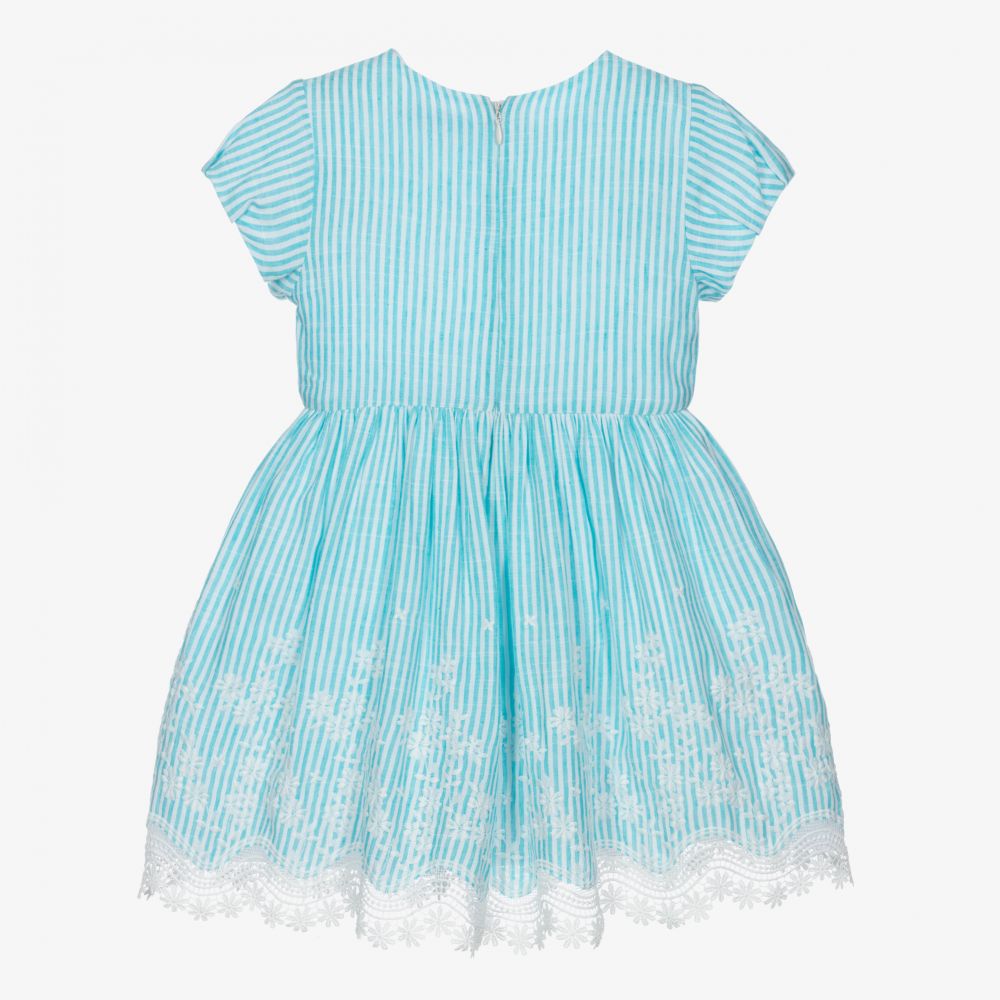 Mayoral-Girls Blue Stripe Linen Dress | Childrensalon Outlet