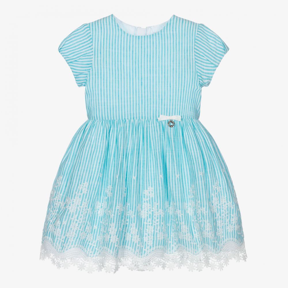 Mayoral - Blau gestreiftes Leinenkleid (M) | Childrensalon