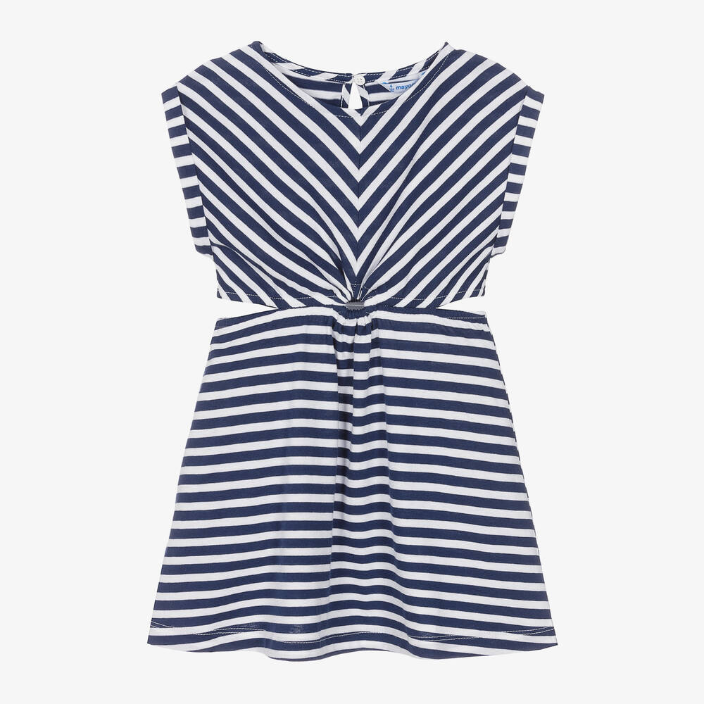 Mayoral-Girls Blue Striped Cotton Dress | Childrensalon Outlet