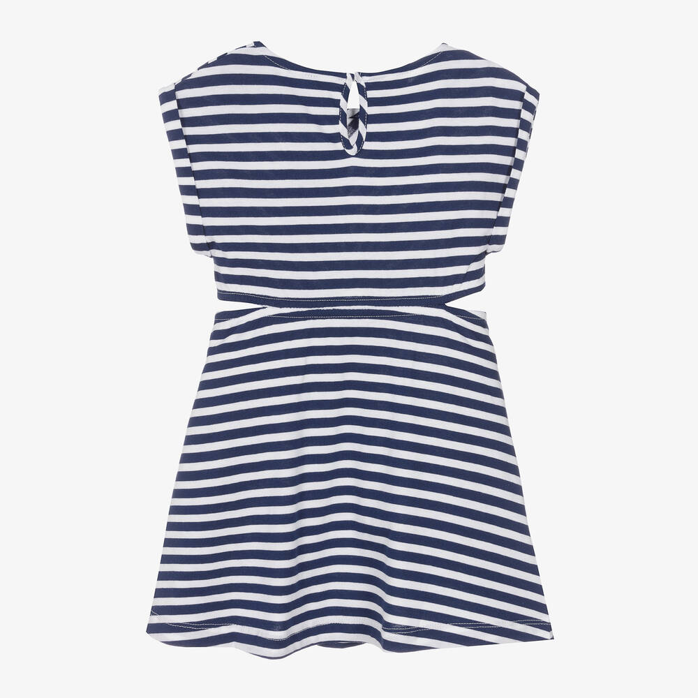 Mayoral-فستان قطن مقلم لون أزرق وأبيض | Childrensalon Outlet