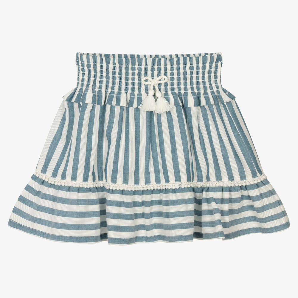 Mayoral - Girls Blue Striped Cotton Skirt | Childrensalon