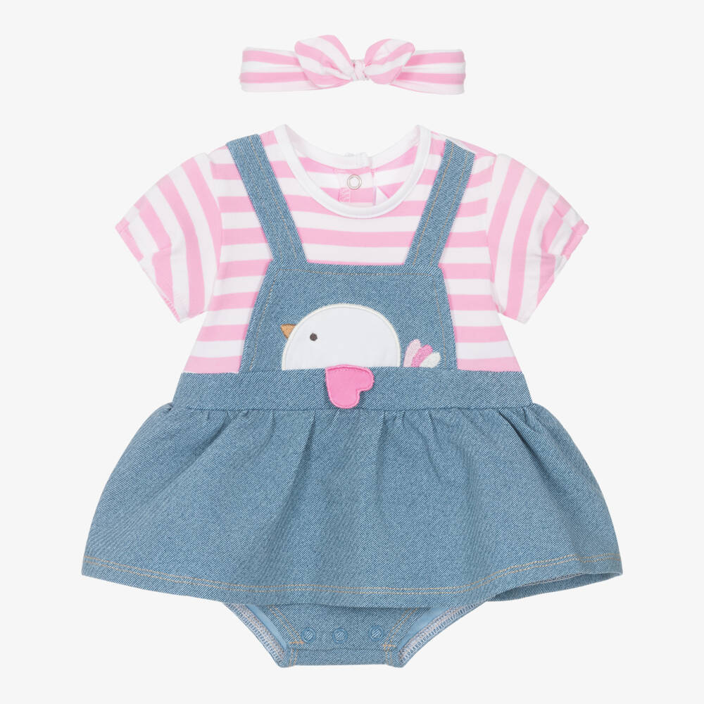 Mayoral Newborn-طقم فستان مخطط أزرق للبنات مع رباط شعر | Childrensalon Outlet
