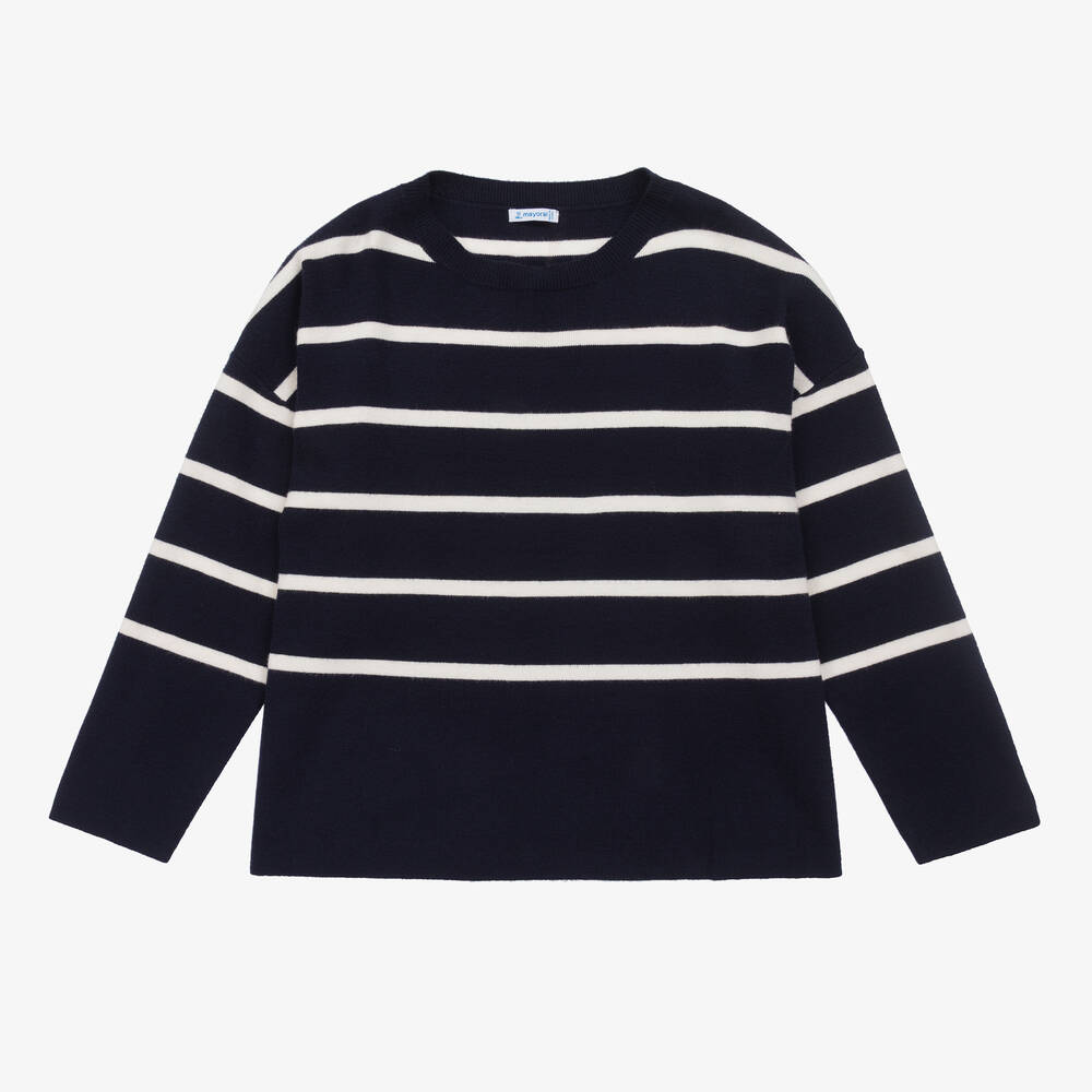 Mayoral - Girls Blue Striped Knit Viscose Sweater | Childrensalon