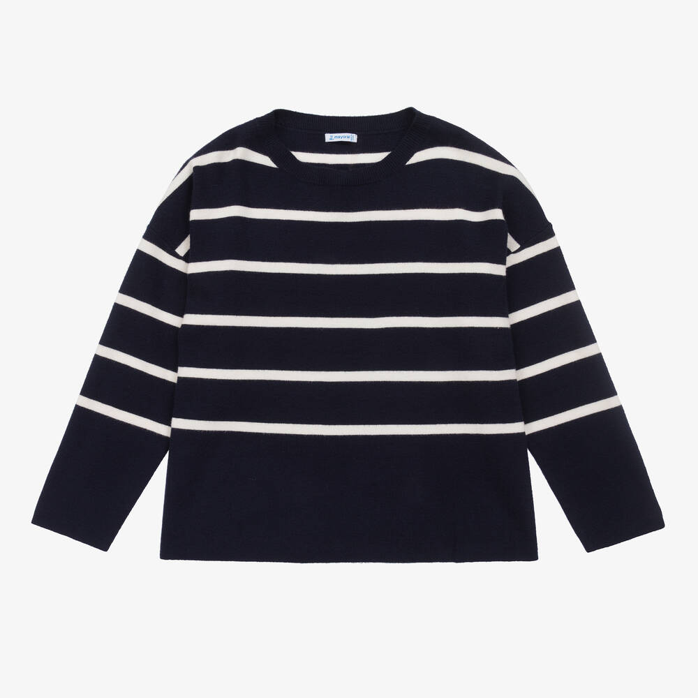 Mayoral - Pull marinière bleu en maille Fille | Childrensalon