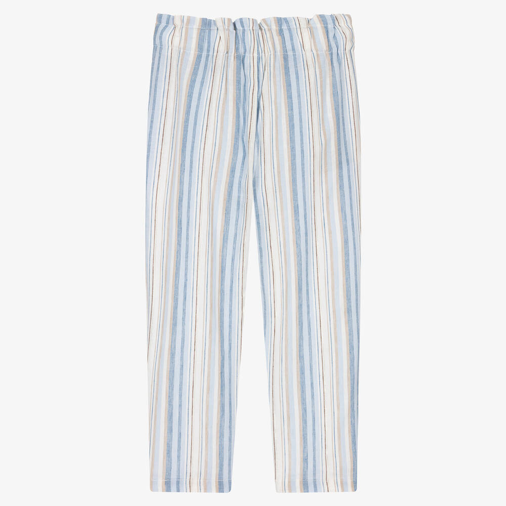 مايورال-بنطلون مزيج كتان مقلم لون أزرق وأبيض للبنات | Childrensalon Outlet