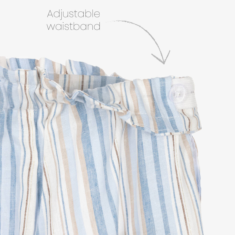 مايورال-بنطلون مزيج كتان مقلم لون أزرق وأبيض للبنات | Childrensalon Outlet