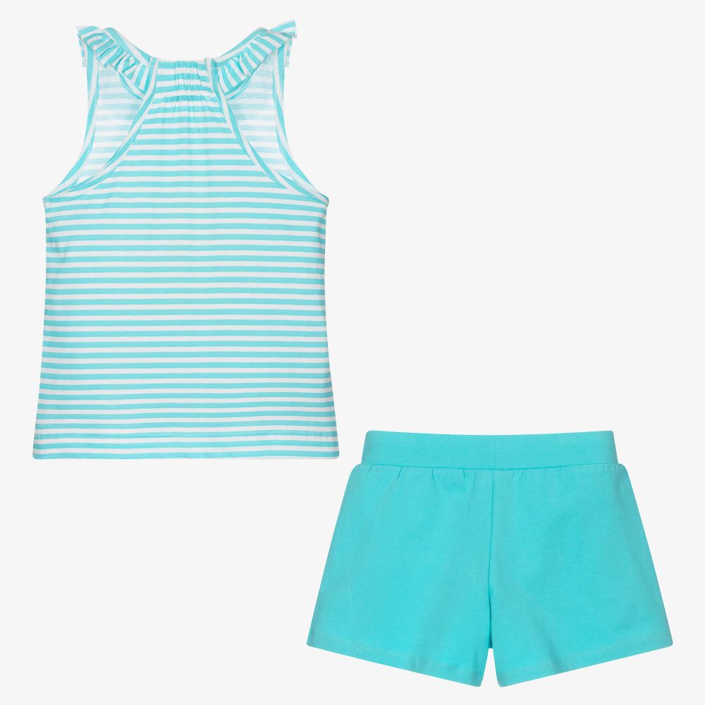 Mayoral-طقم شورت قطن لون أزرق تركواز للبنات | Childrensalon Outlet