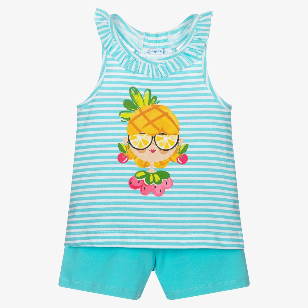 Mayoral-Топ в полоску и голубые шорты для девочек | Childrensalon Outlet