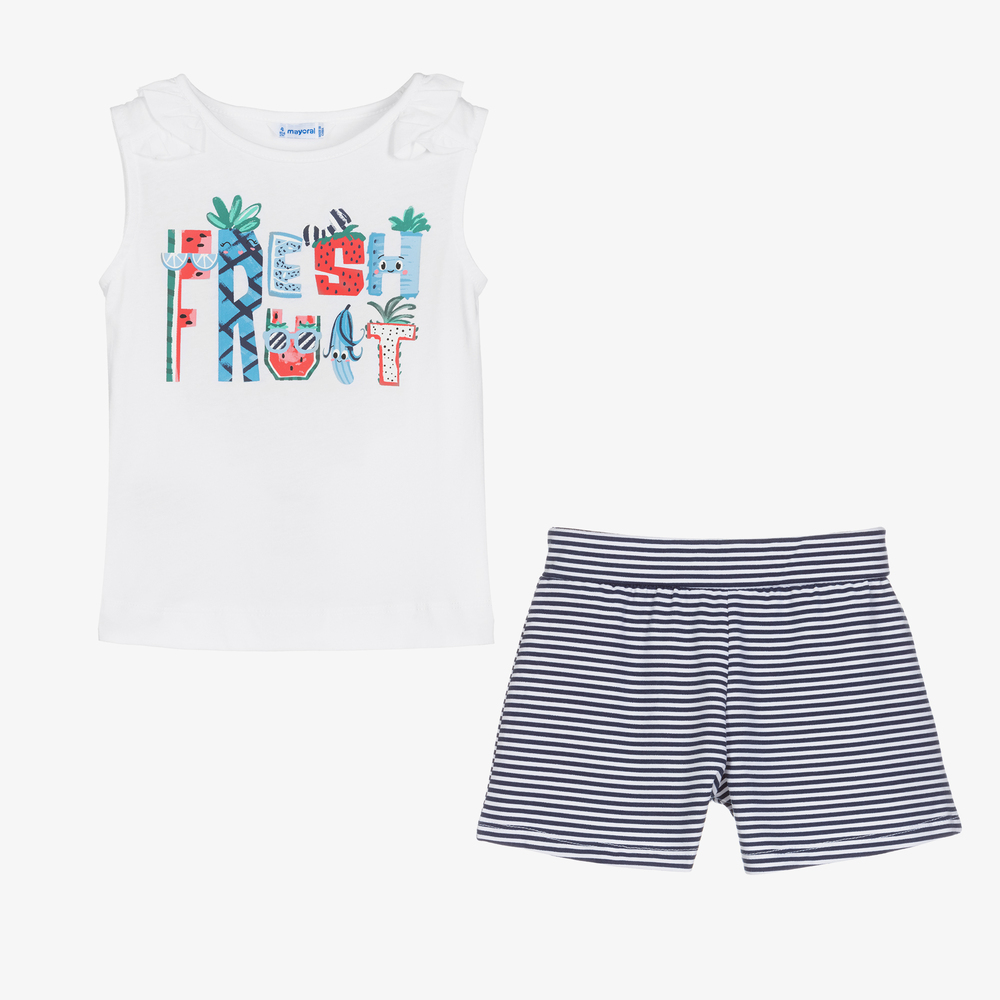 Mayoral-Girls Blue Striped Shorts Set | Childrensalon Outlet