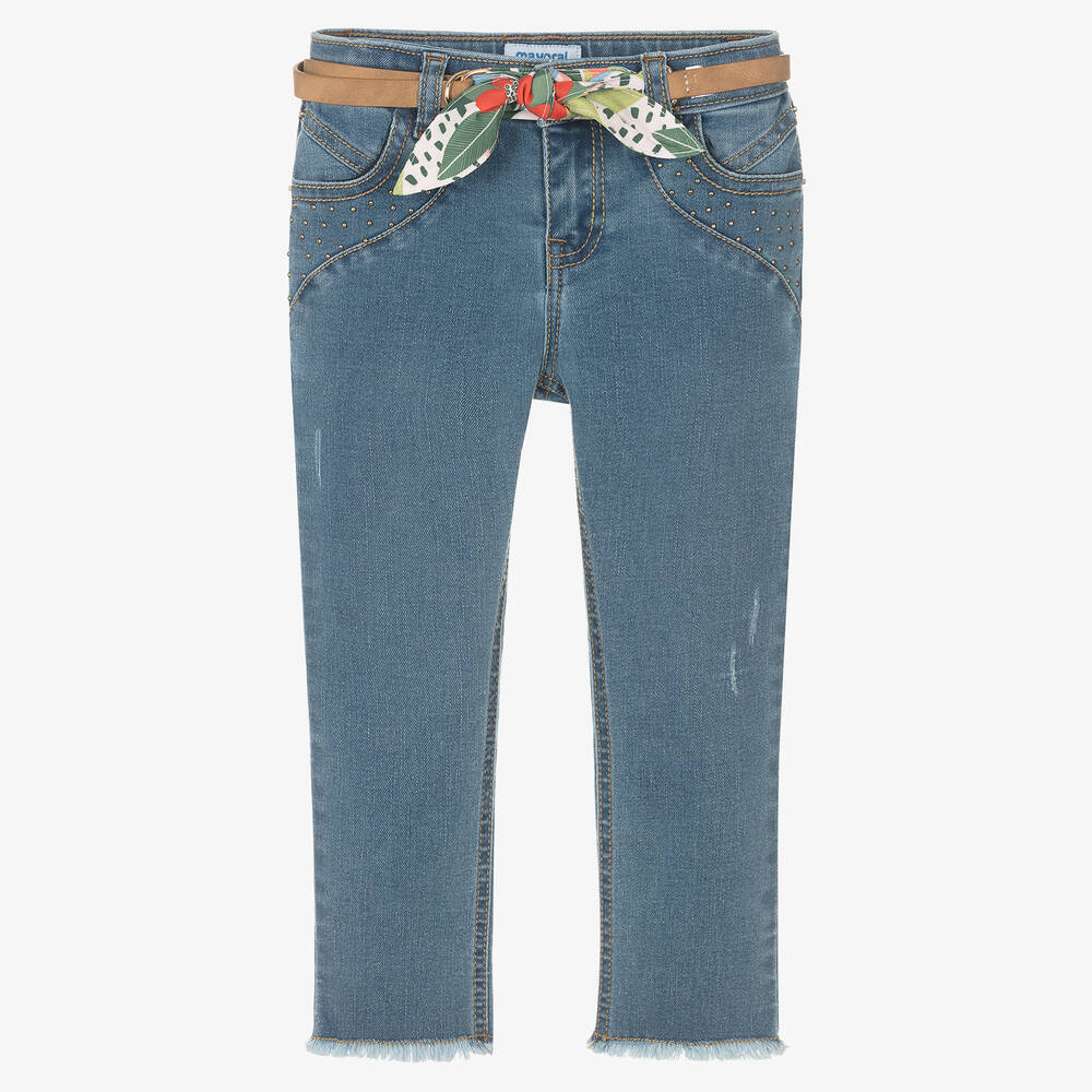 Mayoral - Girls Blue Studded Denim Jeans | Childrensalon