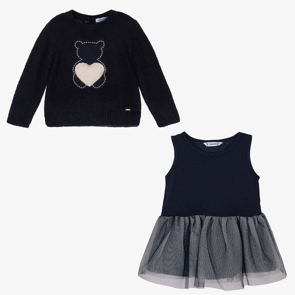 Mayoral-Синий свитер и платье для девочек | Childrensalon Outlet