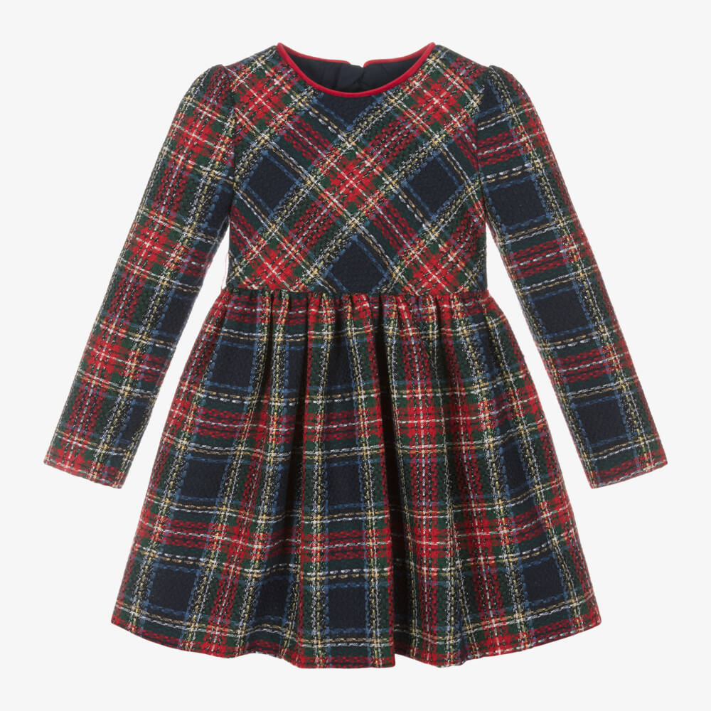 Mayoral-Girls Blue Tartan Tweed Frock | Childrensalon Outlet