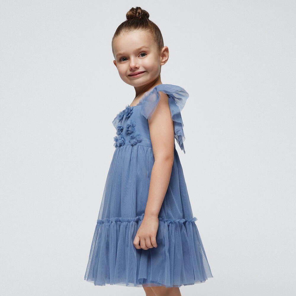 Mayoral Girls Blue Tulle Dress Childrensalon Outlet