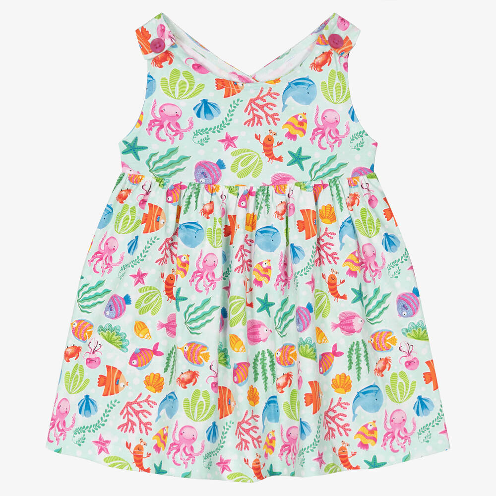 Mayoral - Girls Blue Under-the-Sea Cotton Dress | Childrensalon