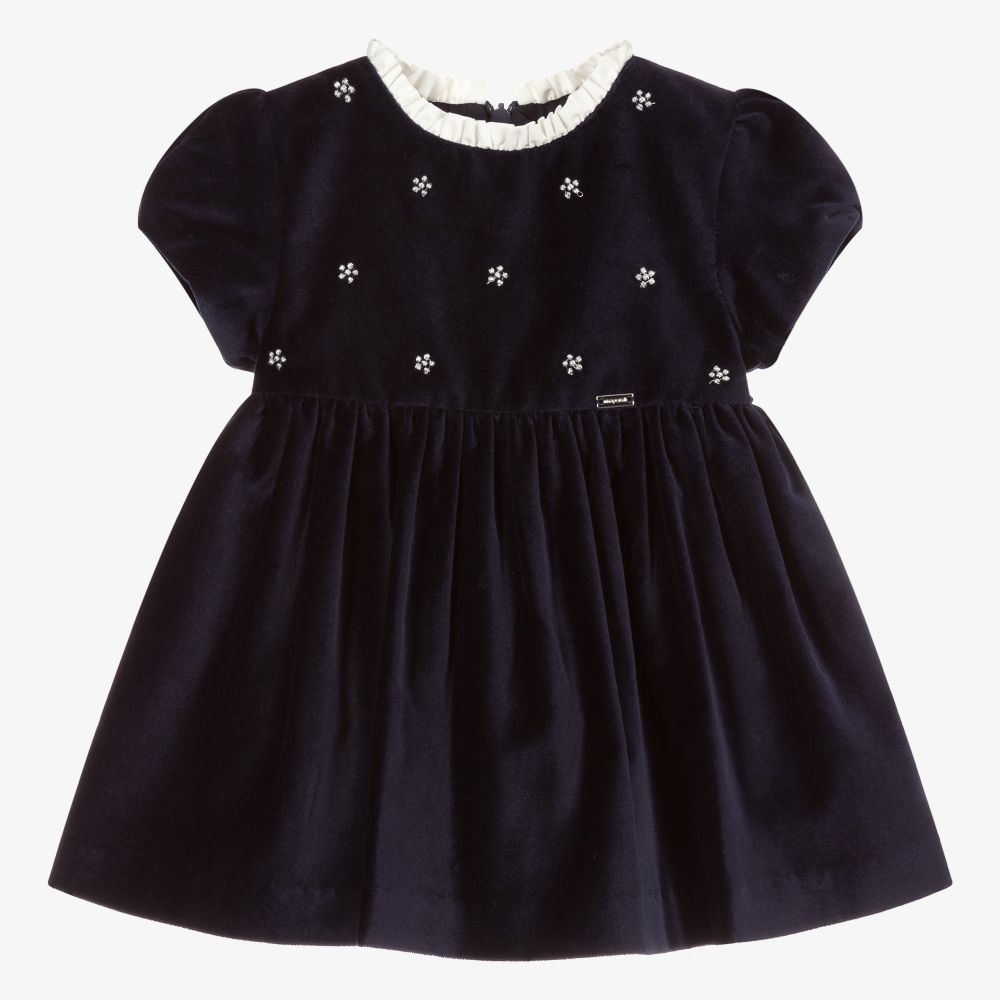 Mayoral - Girls Blue Velvet Dress | Childrensalon