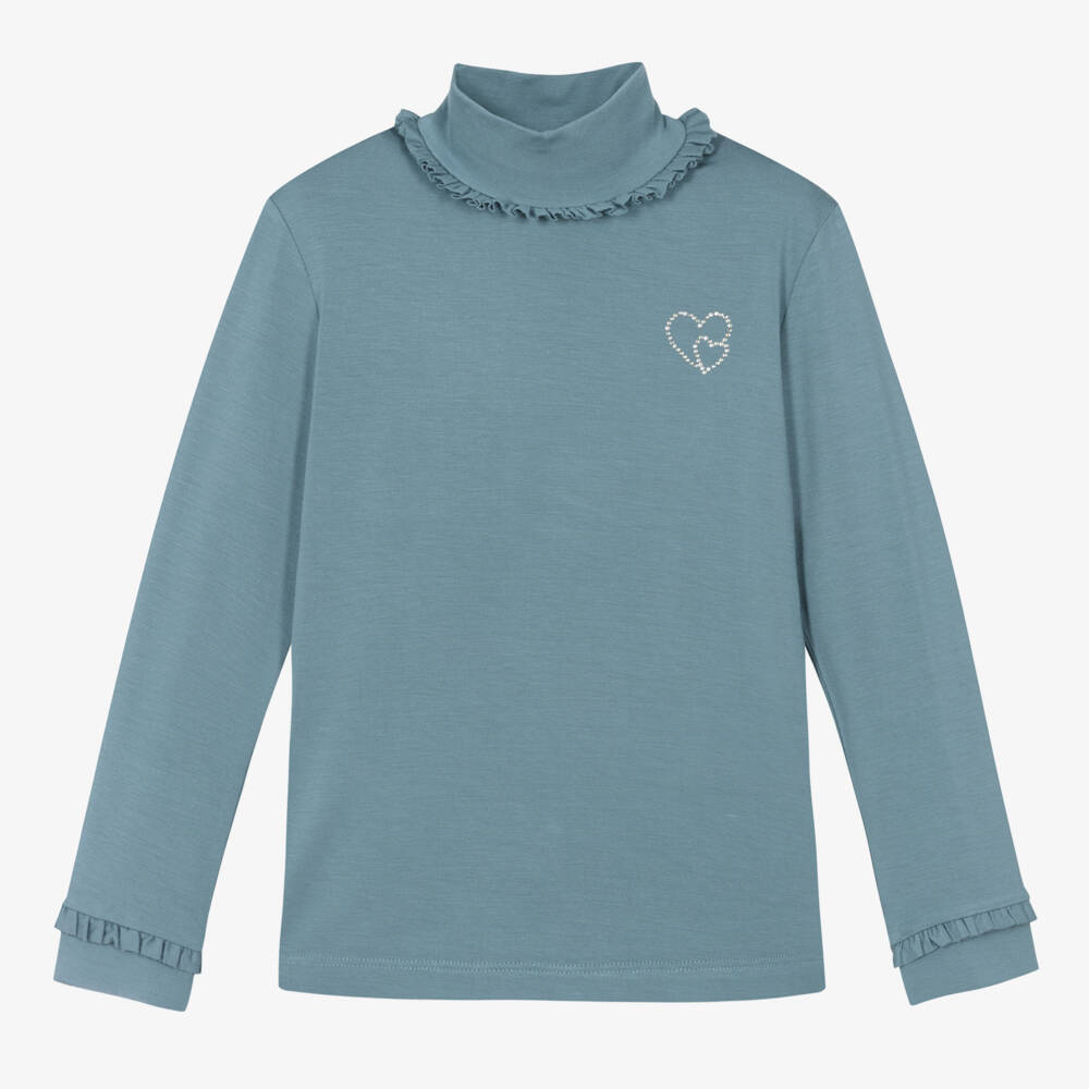 Mayoral-Girls Blue Viscose Turtleneck Top | Childrensalon Outlet