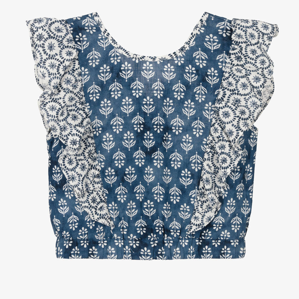 Mayoral - Girls Blue & White Cotton Blouse | Childrensalon