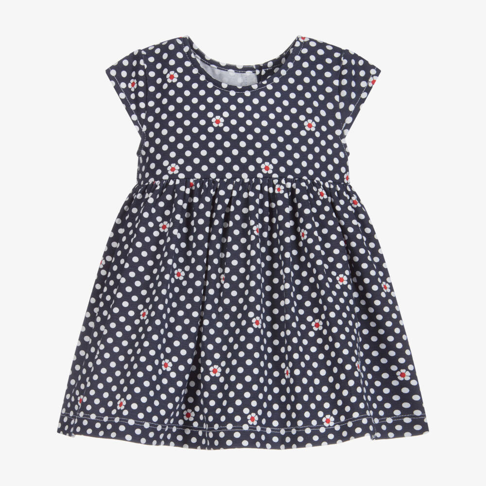 Mayoral-فستان أطفال بناتي قطن جيرسي لون كحلي وأبيض | Childrensalon Outlet