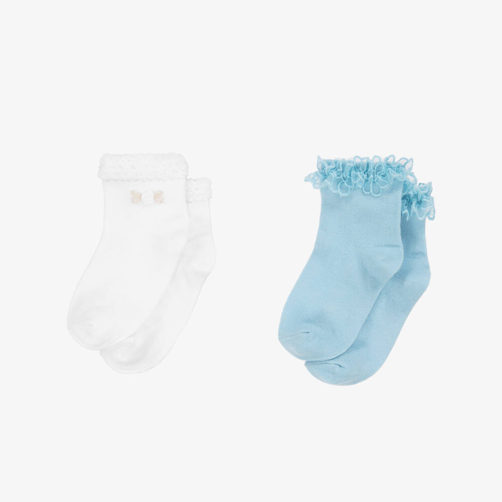 Mayoral-Girls Blue & White Floral Socks Duo | Childrensalon Outlet