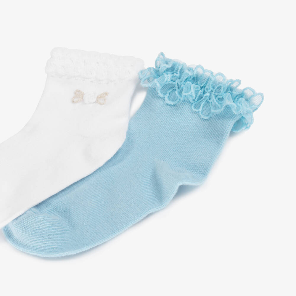 Mayoral-Girls Blue & White Floral Socks Duo | Childrensalon Outlet