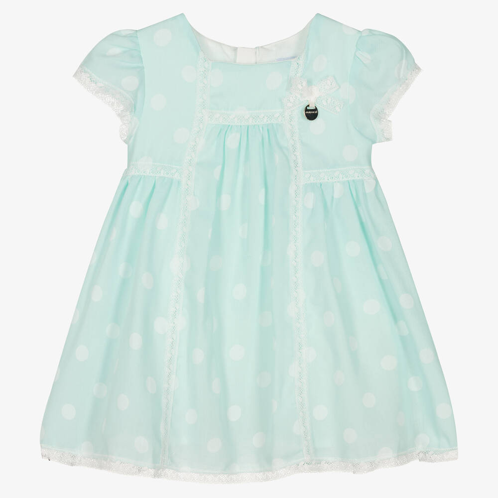 Mayoral - Girls Blue & White Polka Dot Dress | Childrensalon