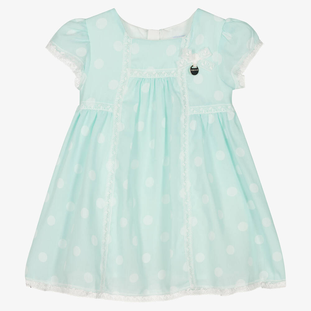 Mayoral-Girls Blue & White Polka Dot Dress | Childrensalon Outlet