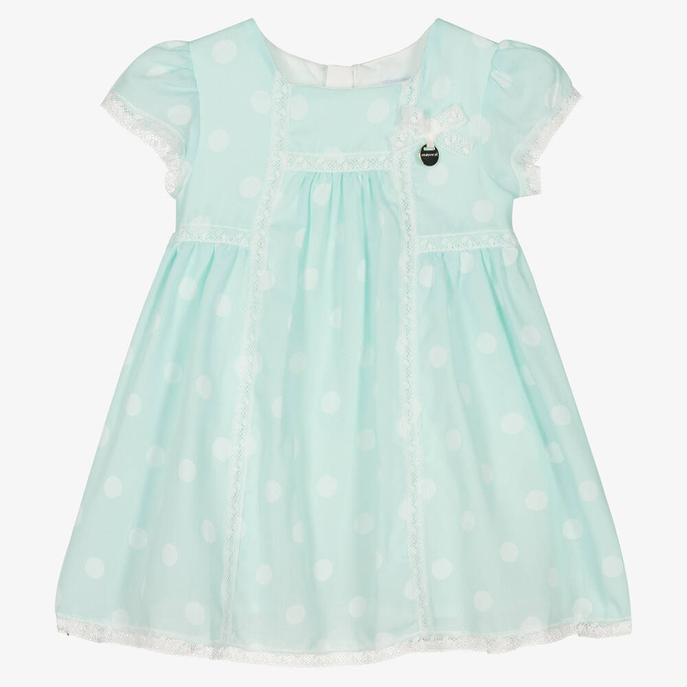 Mayoral - Robe bleue et blanche à pois fille | Childrensalon