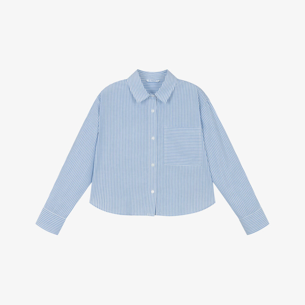 Mayoral-Рубашка из хлопка в полоску синяя для девочек | Childrensalon Outlet
