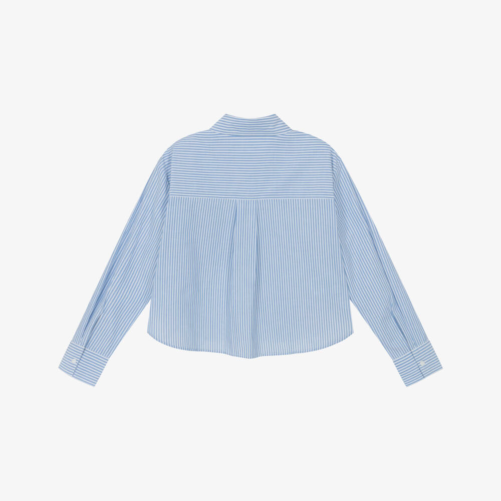 Mayoral-Рубашка из хлопка в полоску синяя для девочек | Childrensalon Outlet