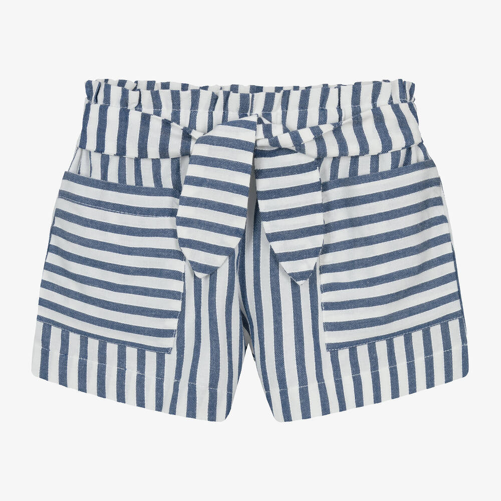 Mayoral-Girls Blue & White Striped Shorts | Childrensalon Outlet