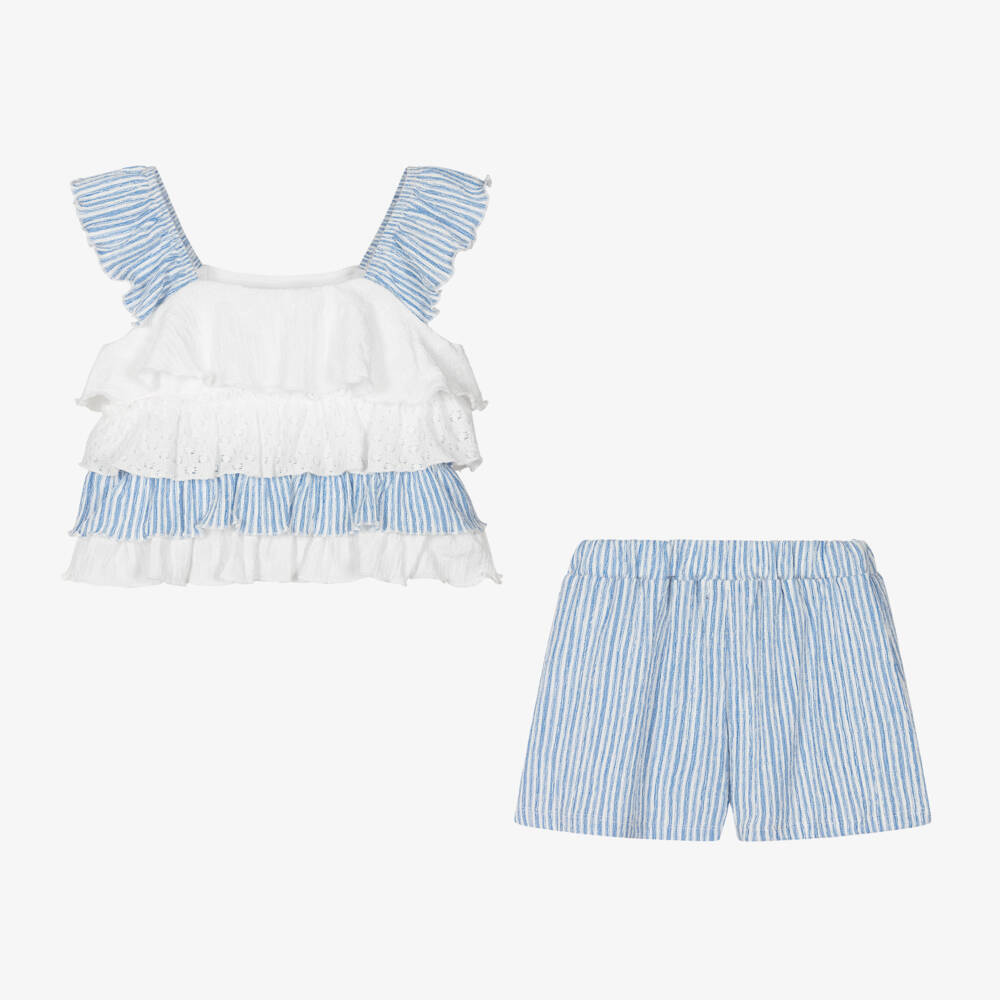 NATALIA-SHORTS-KIDS - BLUE WHITE ROSE STRIPE