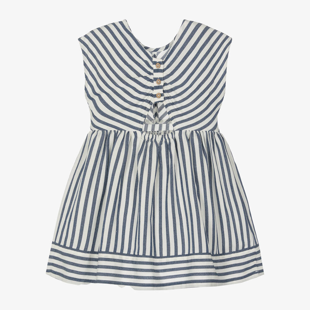 Mayoral-Girls Blue & White Striped Viscose Dress | Childrensalon Outlet