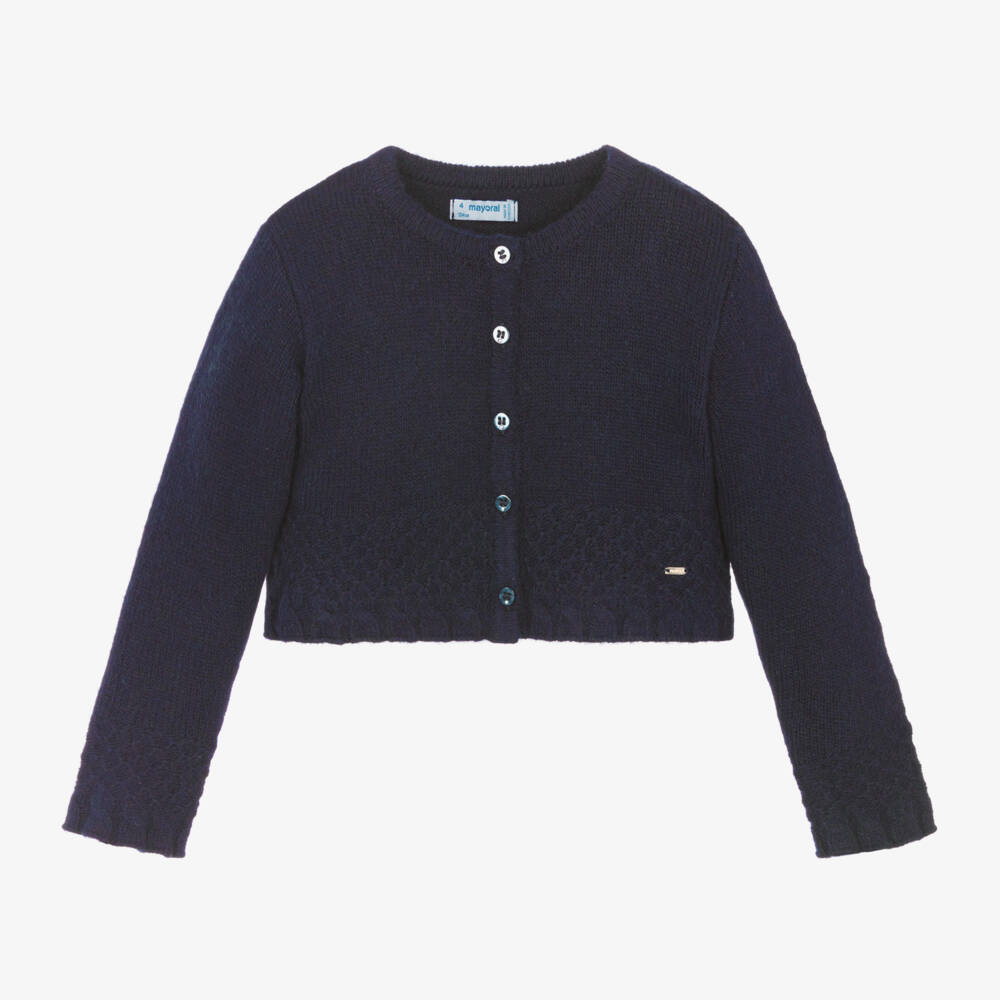 Mayoral-Girls Blue Wool Blend Cardigan | Childrensalon Outlet