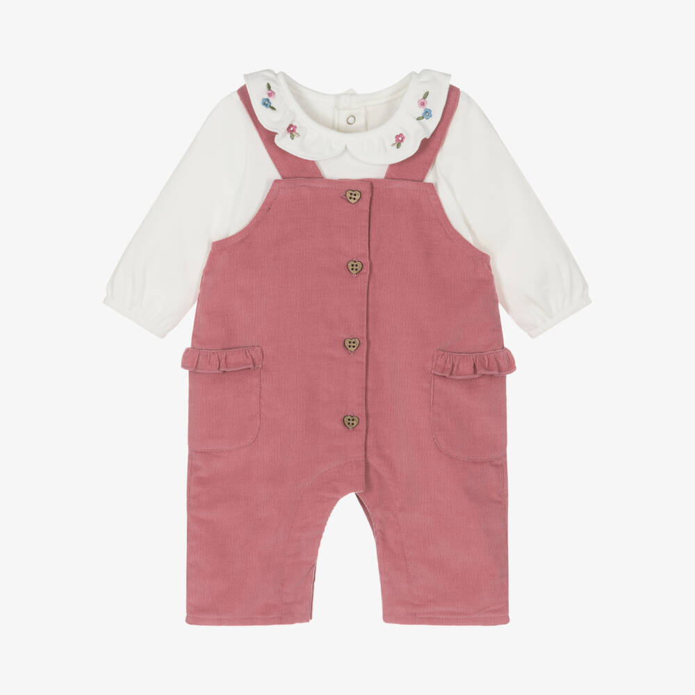 Mayoral Newborn-Girls' Blush Corduroy Dungaree Ensemble | Childrensalon Outlet