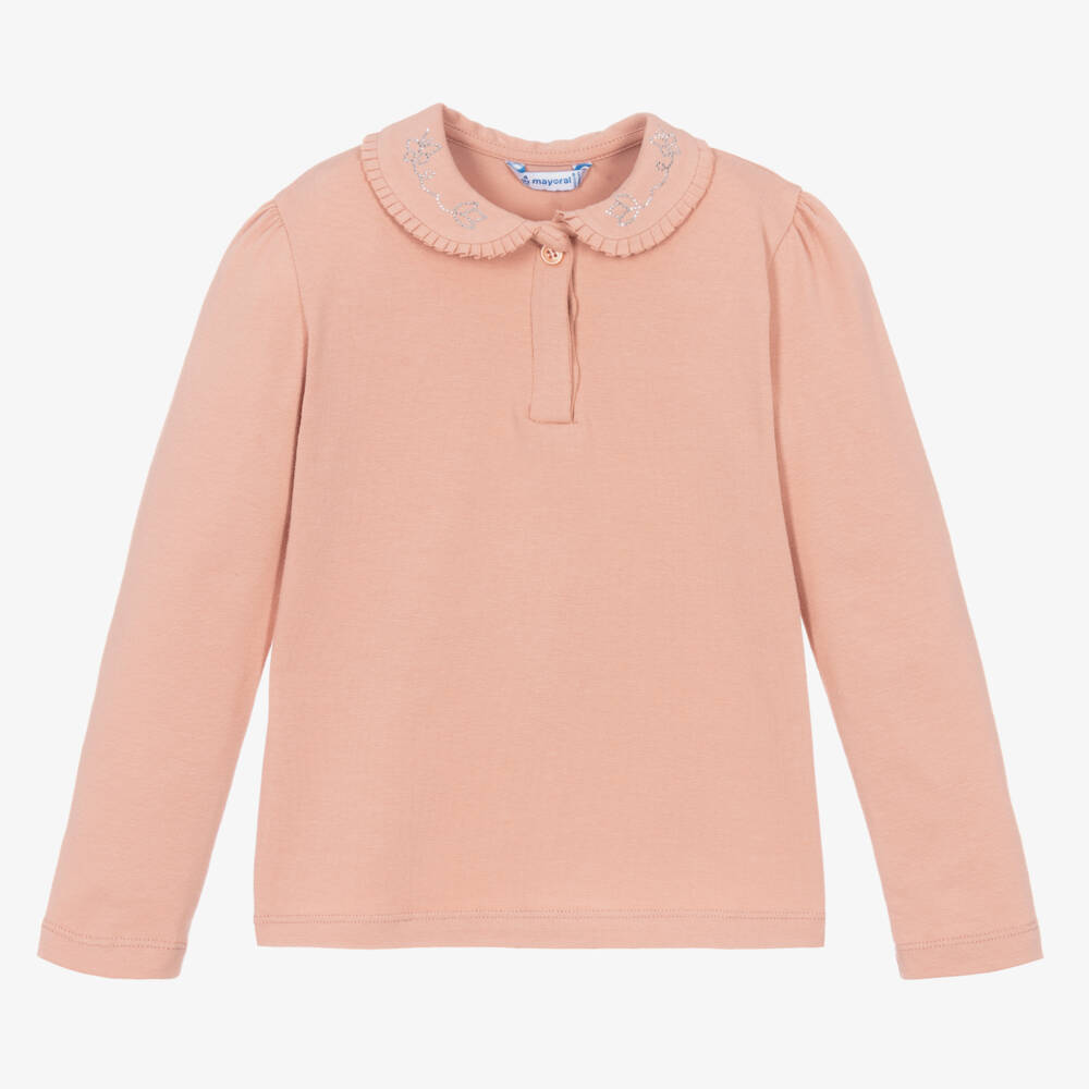 Mayoral-Girls Blush Cotton Jersey Top | Childrensalon Outlet