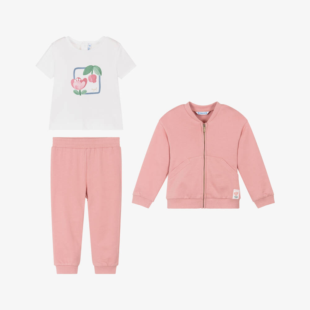 Mayoral-Girls Blush Cotton Jogger Ensemble | Childrensalon Outlet