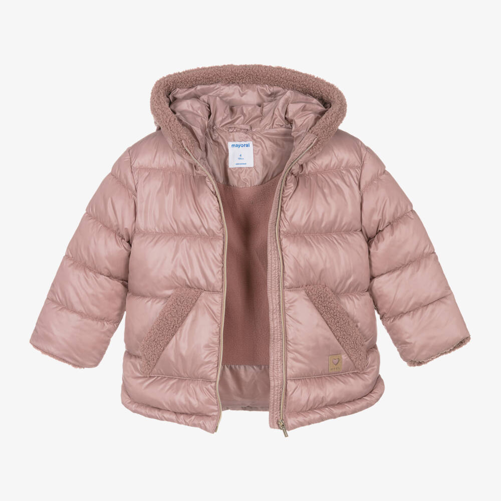 Mayoral-Girls Blush Hooded Quilted Jacket | Childrensalon Outlet