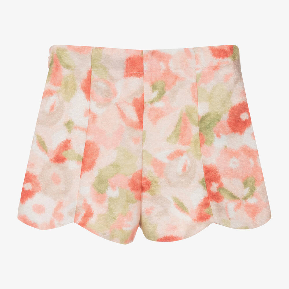 Mayoral-Girls Blush Pink Floral Shimmer Shorts | Childrensalon Outlet