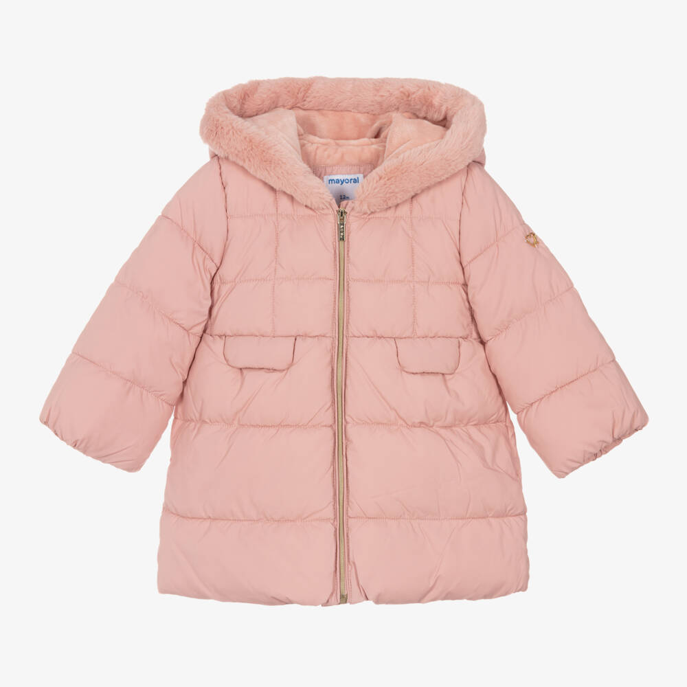 Mayoral-Girls Blush Quilted Winter Jacket | Childrensalon Outlet