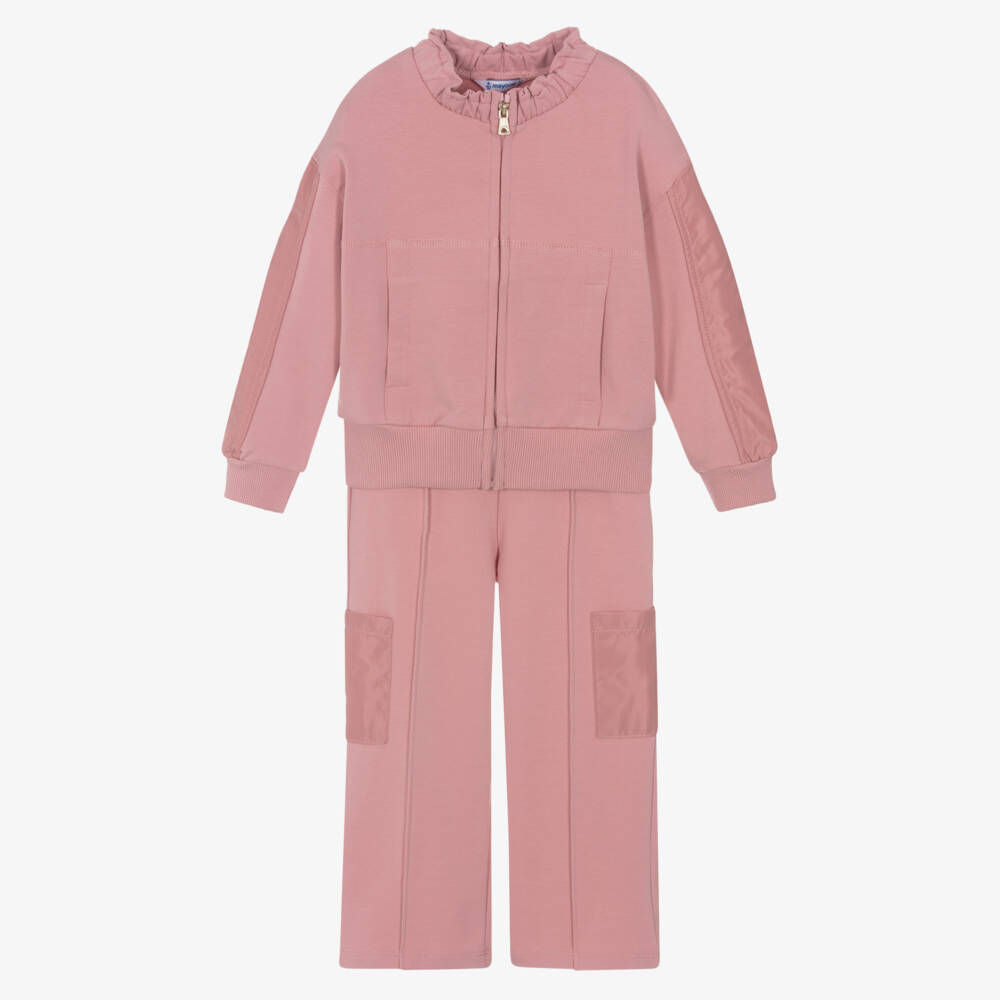 Mayoral-Girls Blush Satin & Cotton Tracksuit | Childrensalon Outlet