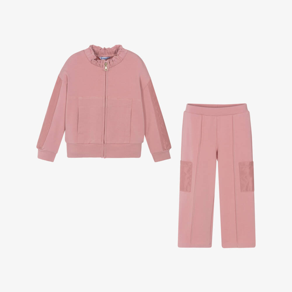 Mayoral-Girls Blush Satin & Cotton Tracksuit | Childrensalon Outlet