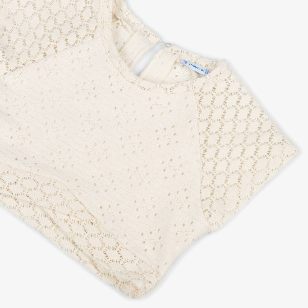 Mayoral-بلوزة كروشيه بوهيمية عاجية للبنات | Childrensalon Outlet